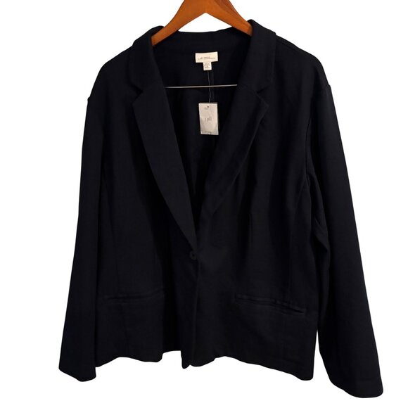 J. Jill Navy Blue One Button Blazer Size 3X Princess Seams Princess Seams Pocket - Picture 1 of 8